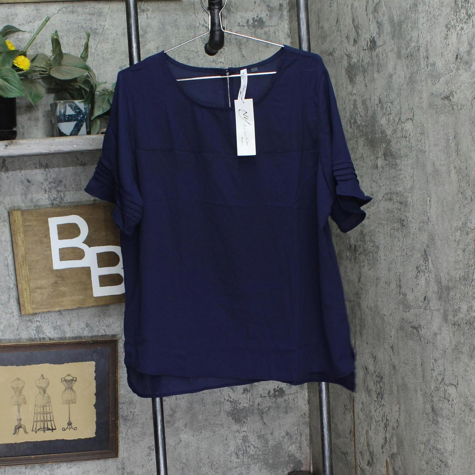 Other Nwt Ny Collection Plus Size Blouse Wcru0966 Navy Blue 1x Size XL / US 12-14 / IT 48-50 - 1 Thumbnail