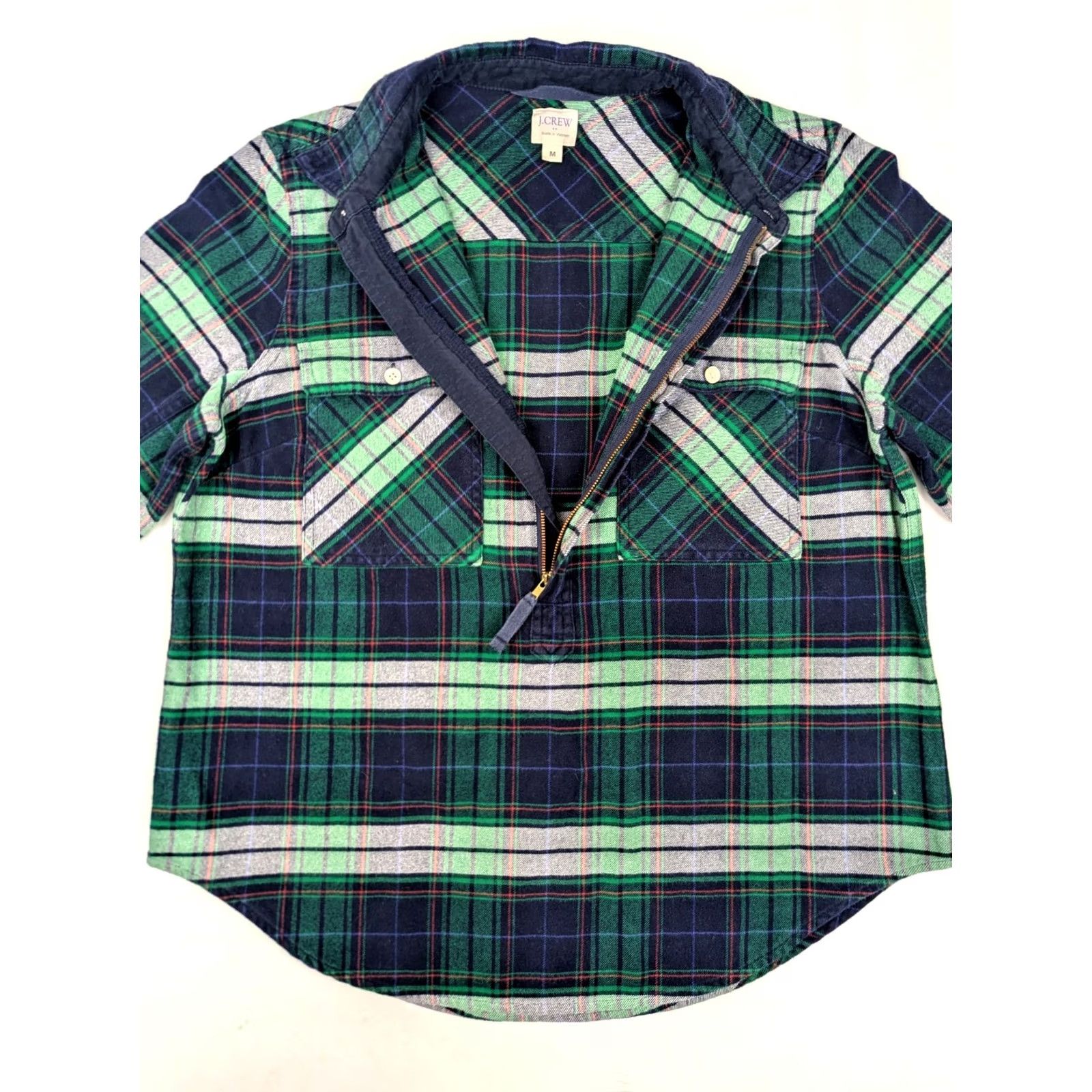 J.Crew J.CREW Half Zip Flannel Shirt Men M Green Plaid Tartan Long Sleeve EUC Size US M / EU 48-50 / 2 - 4 Thumbnail