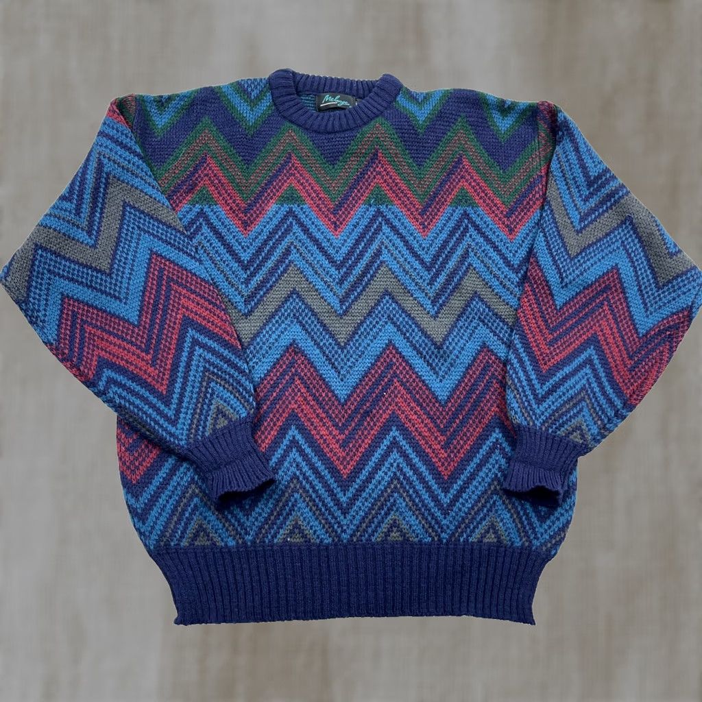 Vintage VINTAGE Grandpa Sweater Mens XL Blue Geometric Crewneck 80s 90s Cosby Hip Hop Retro Streetwear Size US XL / EU 56 / 4 - 1 Thumbnail