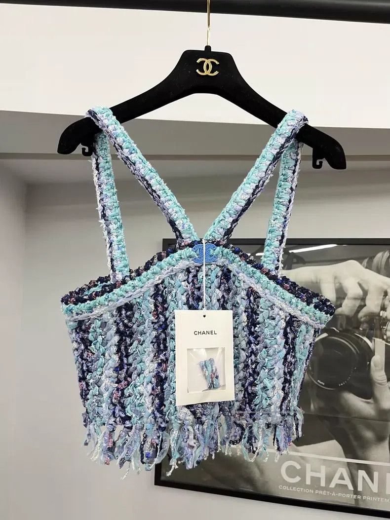 Chanel Chanel Blue sequined tweed tassel suspenders Size XS / US 0-2 / IT 36-38 - 1 Thumbnail