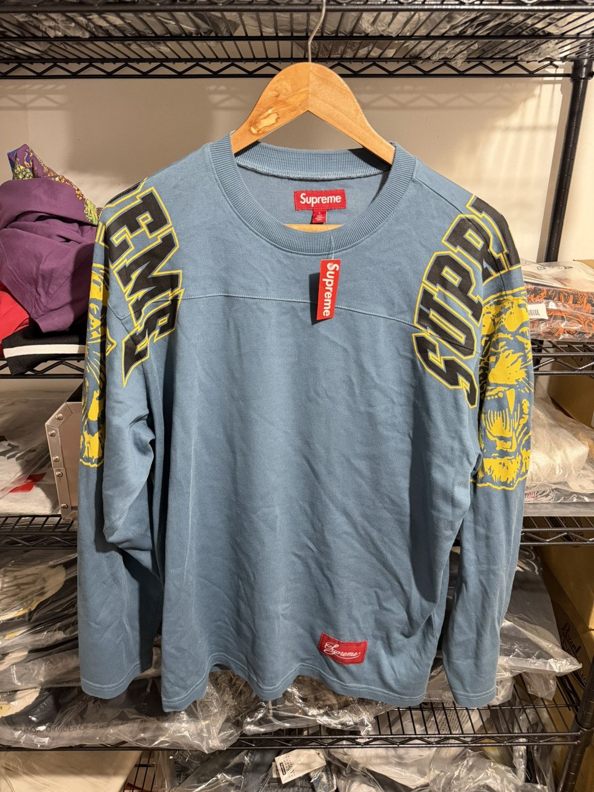 Supreme Supreme 99 L/S Football Top FTP Large White Blue | Grailed