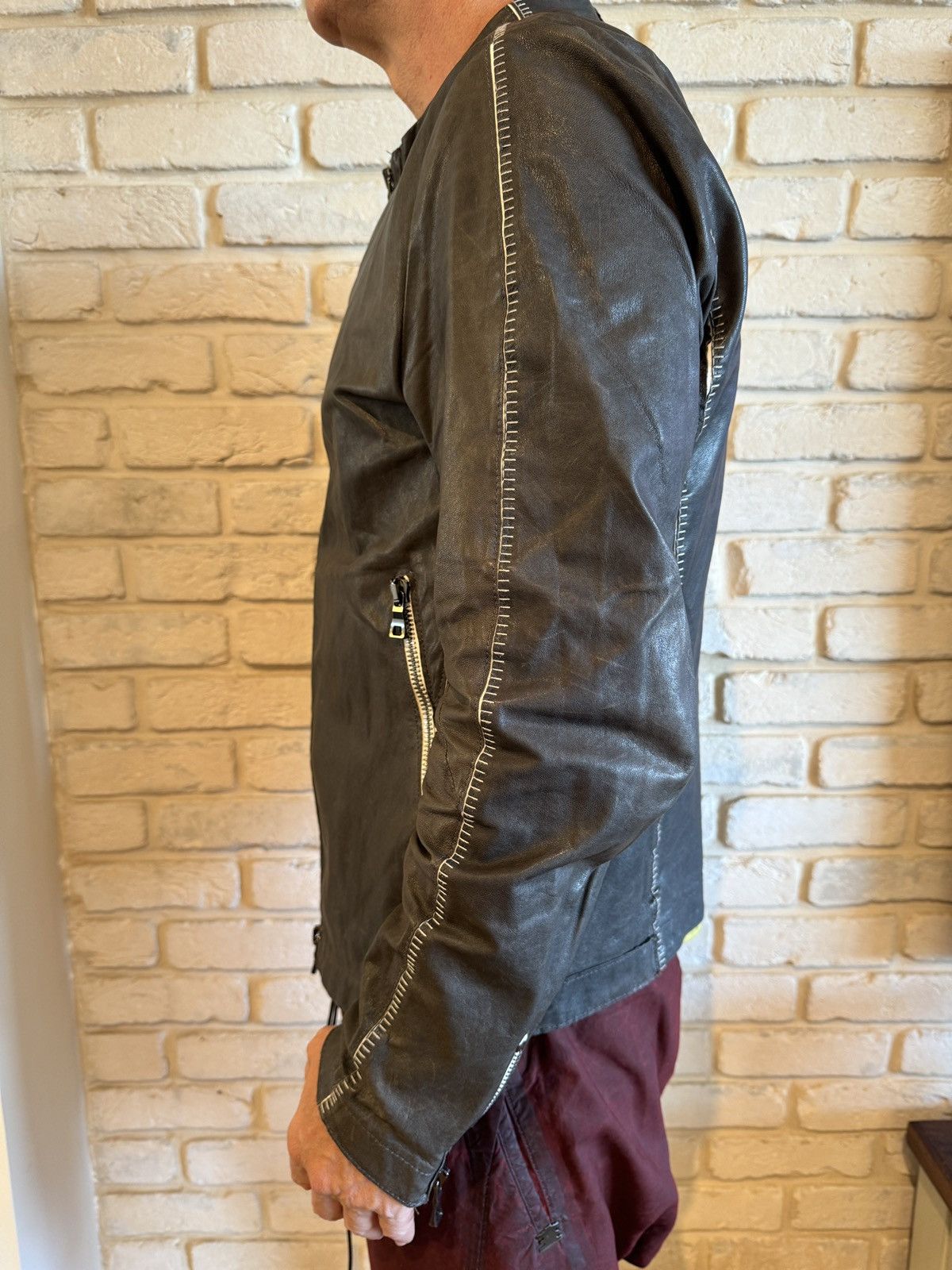 Transit Black leather jacket. White stitches. Size US M / EU 48-50 / 2 - 2 Thumbnail