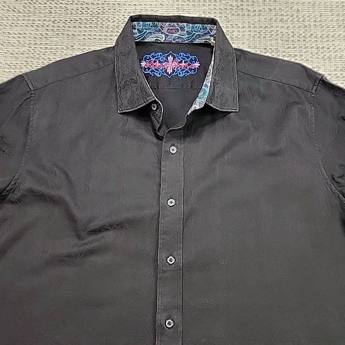 Robert Graham Robert Graham Shirt Mens XL Paisley Black Ghost Floral Art Flip Cuff Classic Fit Button-Up Size US XL / EU 56 / 4 - 6 Thumbnail