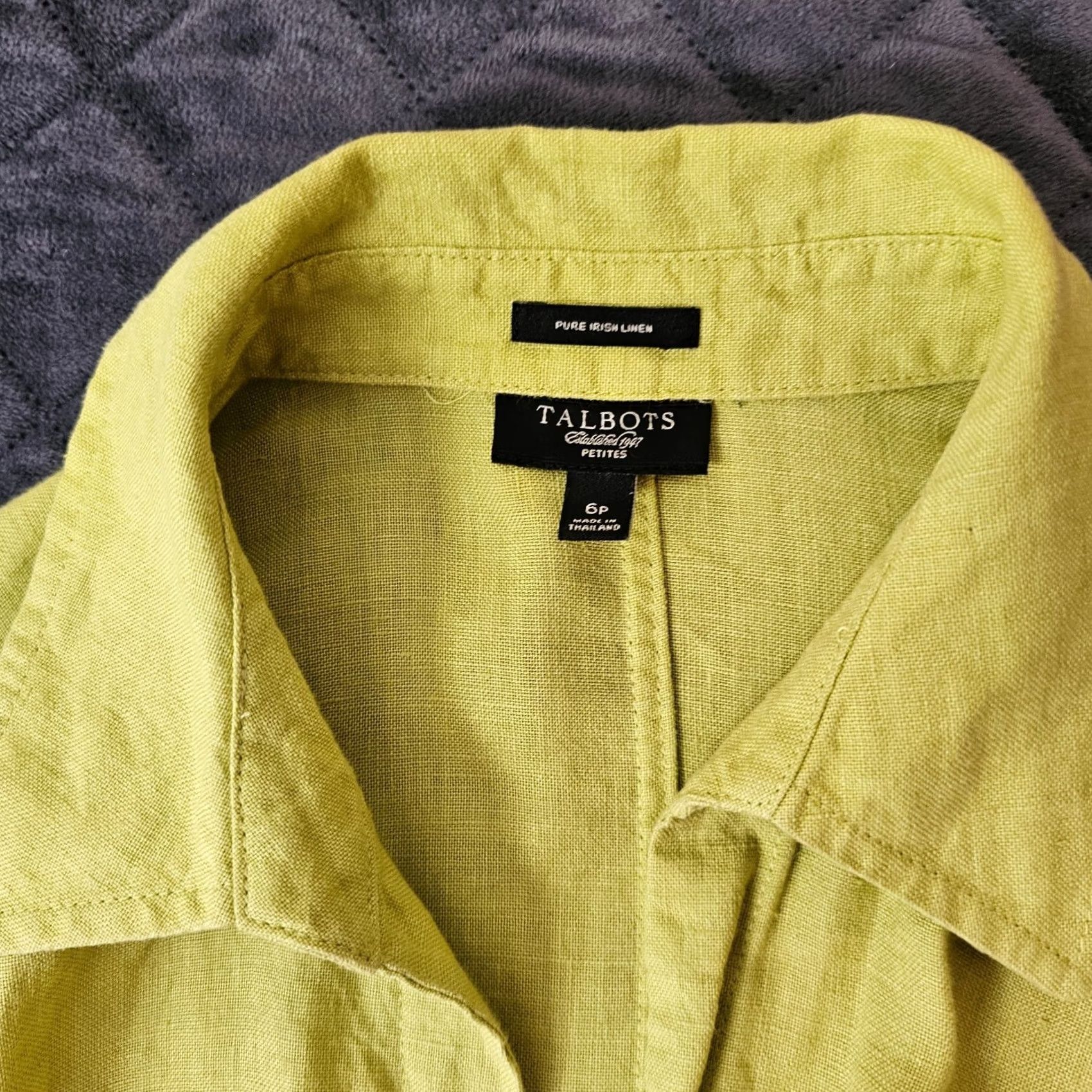 Talbots VINTAGE Talbots Shirt Petites PURE IRISH LINEN Light Green Button Up 6P Top Blouse Size M / US 6-8 / IT 42-44 - 7 Thumbnail