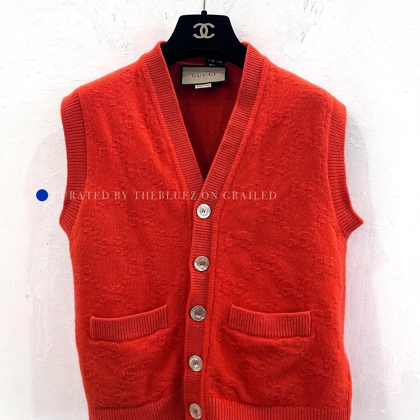 Gucci Orange Knit Vest with GG Pattern Size US XS / EU 42 / 0 - 1 Thumbnail