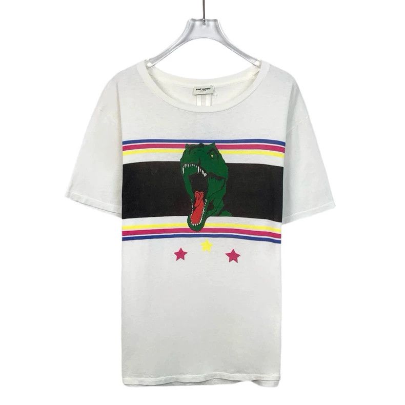 Saint Laurent Paris Saint Laurent White Dinosaur Print Cotton Short Sleeve 2504 Size US XL / EU 56 / 4 - 1 Thumbnail