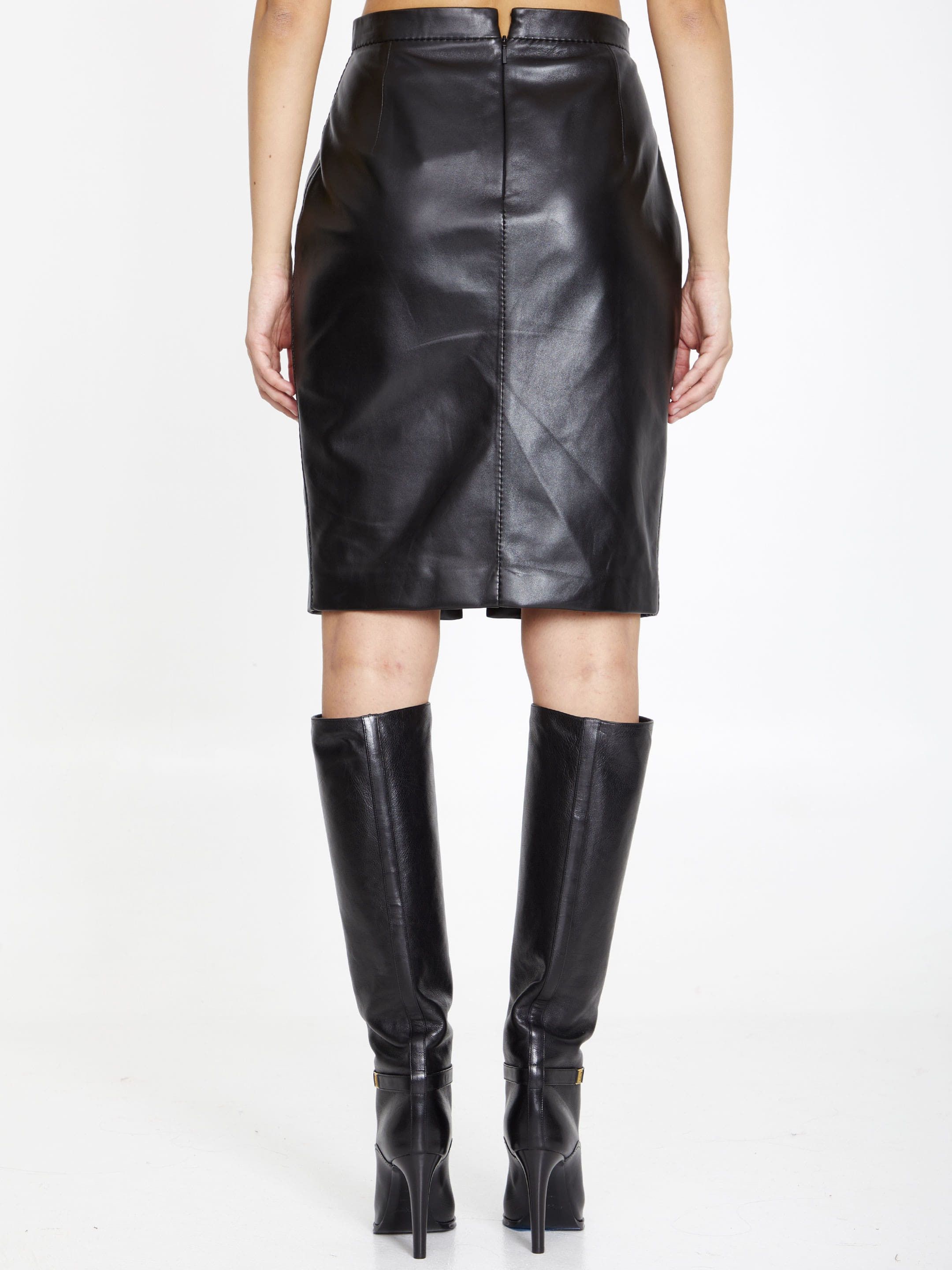 Saint Laurent Paris o1b1hav110325 764907 Pencil Skirt in Shiny Lambskin in Black Size 27" / US 4 / IT 40 - 3 Thumbnail