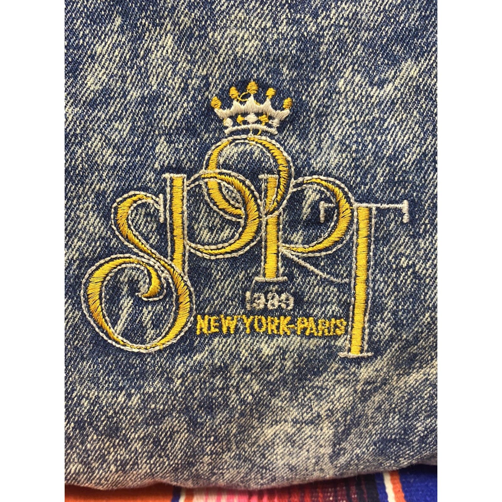 Vintage VINTAGE SPORT 1989 New York Paris Acid Wash Denim Purse Tote Large Blue Denim Tote Women Paris 1989 Vintage Sport Bag Size ONE SIZE - 2 Thumbnail