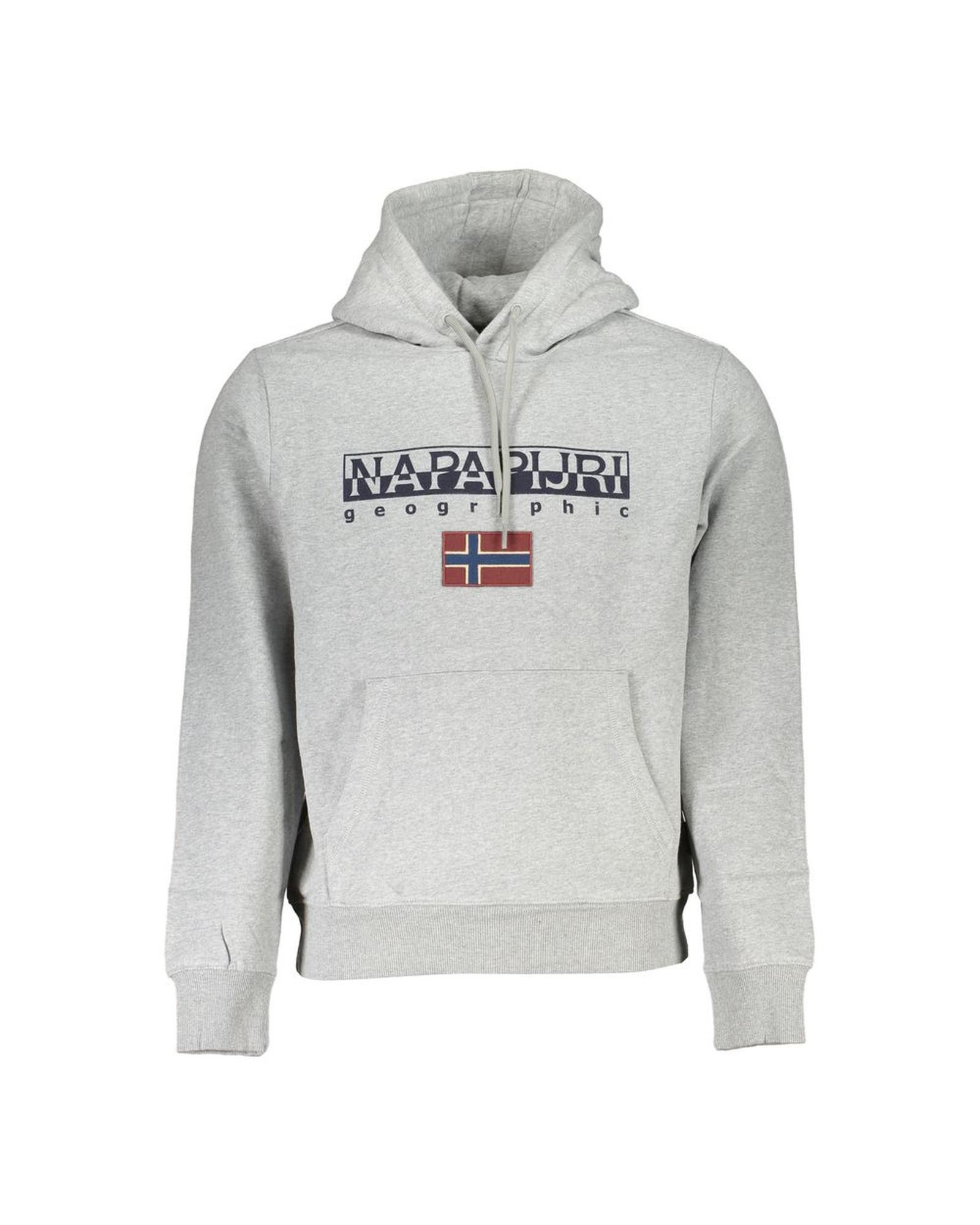 Image of Napapijri Hooded Fleece Sweatshirt With Central Pocket And Logo Print in Grey, Men's (Size XS)