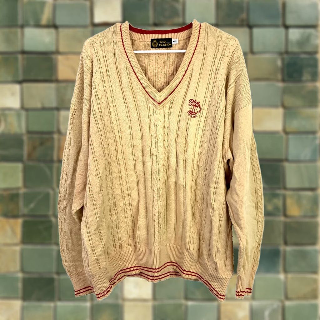 Oscar Jacobson Oscar Jacobson V-Neck Sweater Tan Knit XXL 1970s Scotland Size US XXL / EU 58 / 5 - 1 Thumbnail