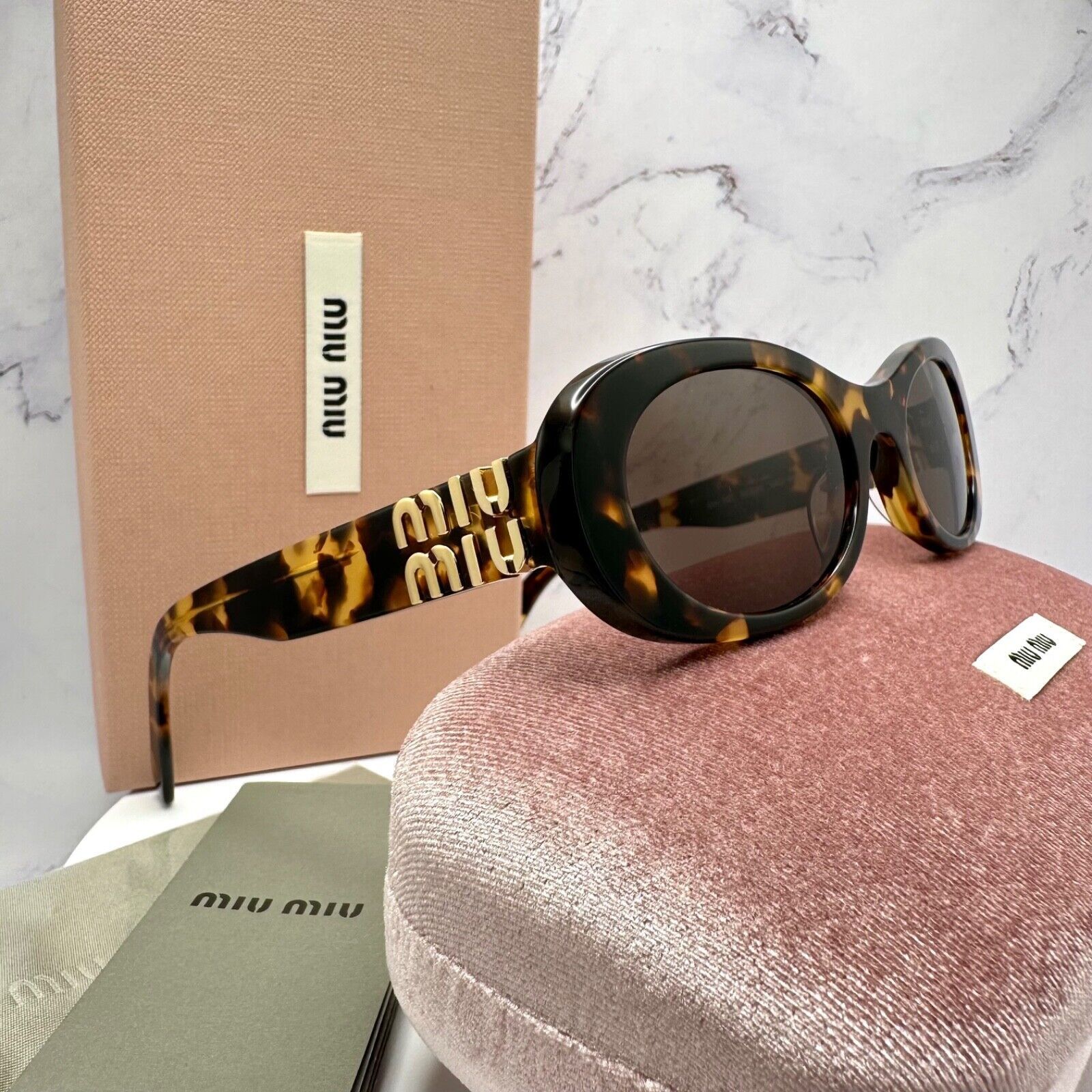 Miu Miu NEW MIU MIU Sunglasses Brown Oval Gold Size ONE SIZE - 16 Thumbnail