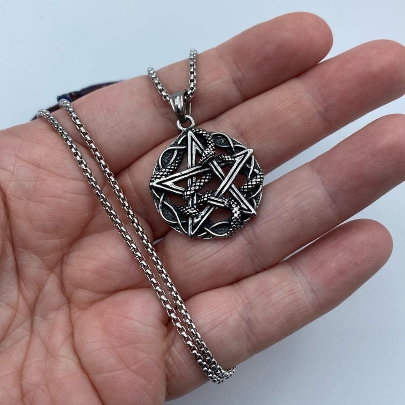 The Unbranded Brand Pentagram Snake Stainless Steel Pendant Necklace Size ONE SIZE - 4 Thumbnail