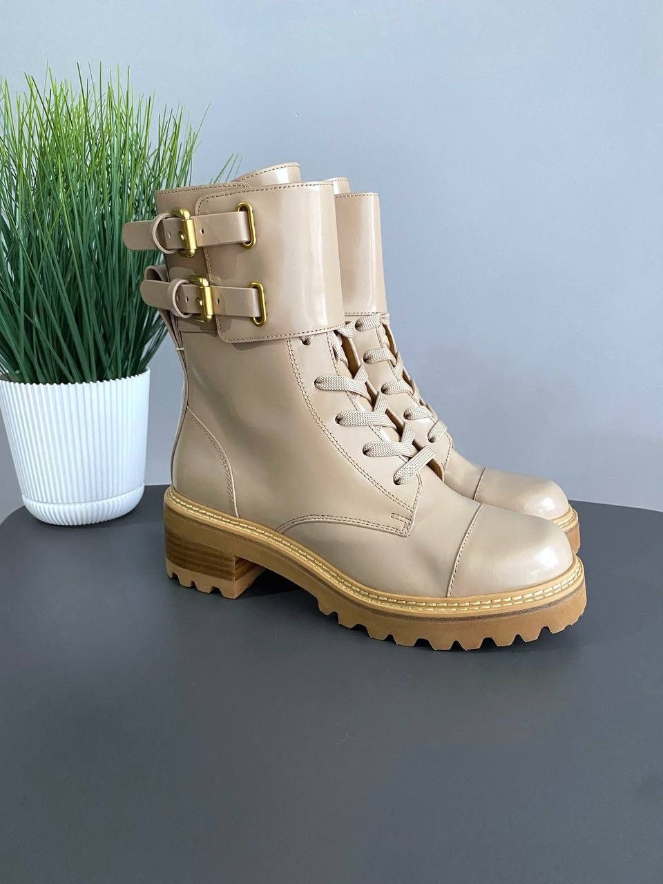 See by Chloe See By Chloe Mallory Lace Leather Buckle Combat Boots, 37 Size US 7 / IT 37 - 1 Thumbnail