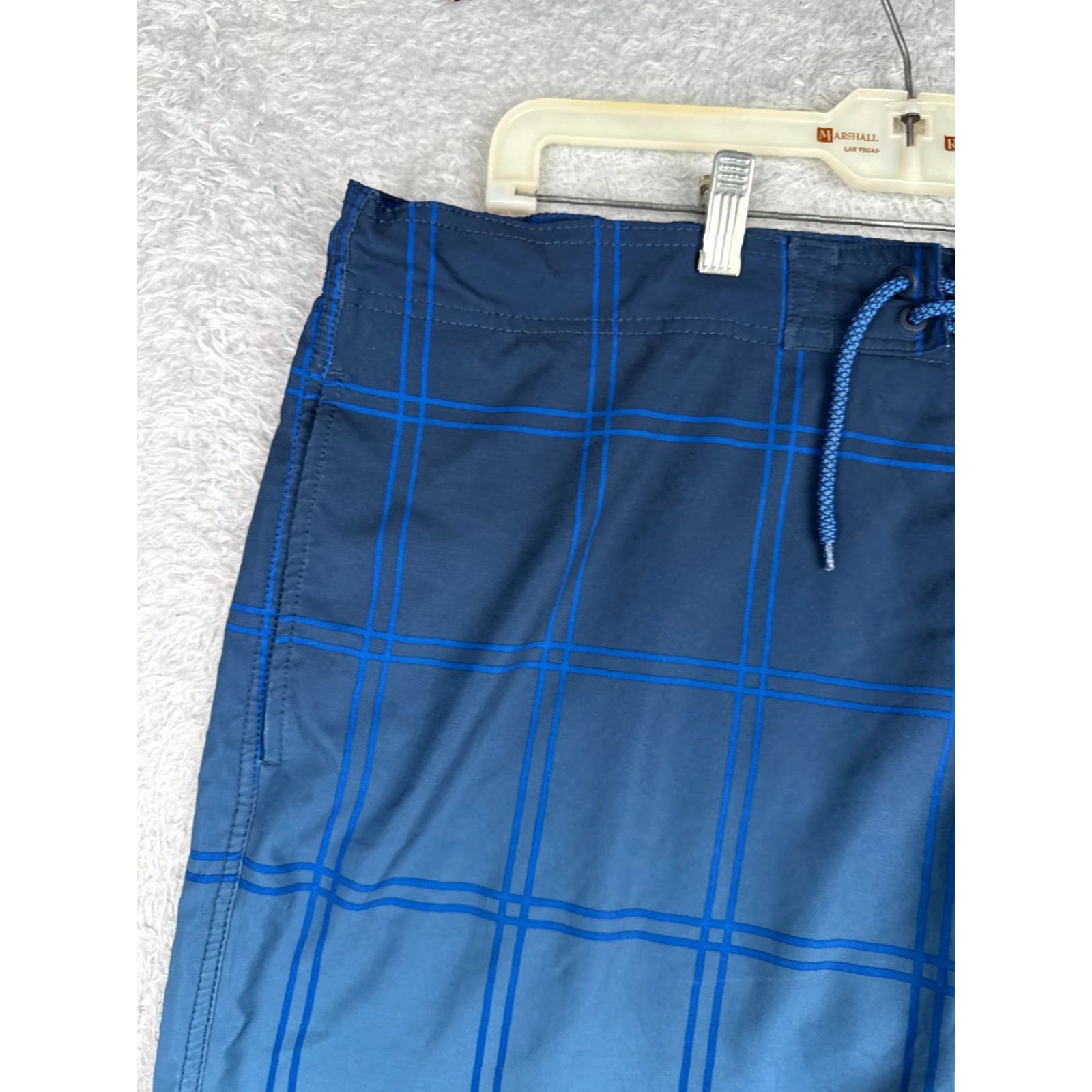 George George Board Shorts Mens Large Blue Plaid 100% Polyester Trunks Cargo 36x9 Swim Bottoms Docked? Size US 33 - 4 Thumbnail