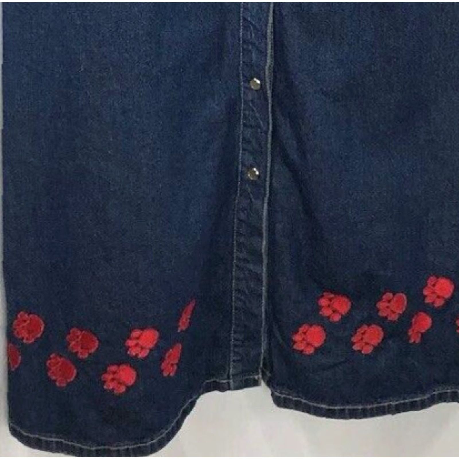 Vintage VINTAGE White Stag Maxi Denim Dress L Blue Jean Beads Dog Mom Puppy Paws Embroidered SnapUp Size 36" / US 14 / IT 50 - 6 Thumbnail