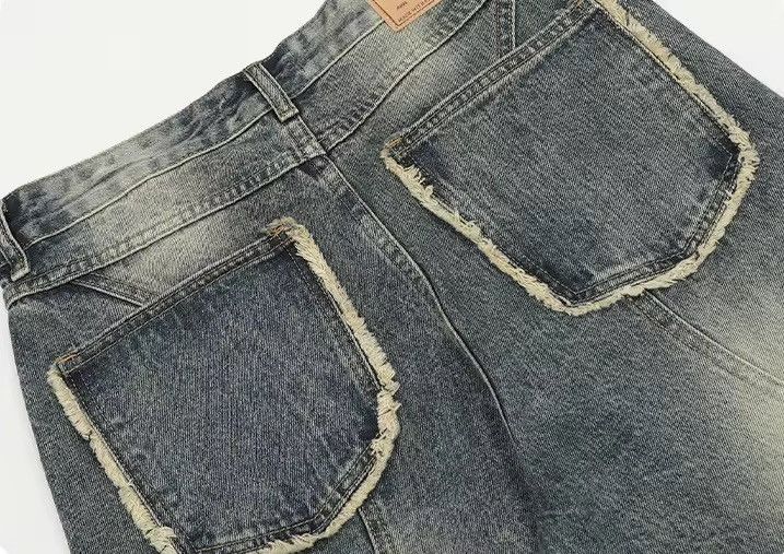 Jean Vintage Blue Graphic Splicing Baggy Jeans Size US 31 - 5 Thumbnail
