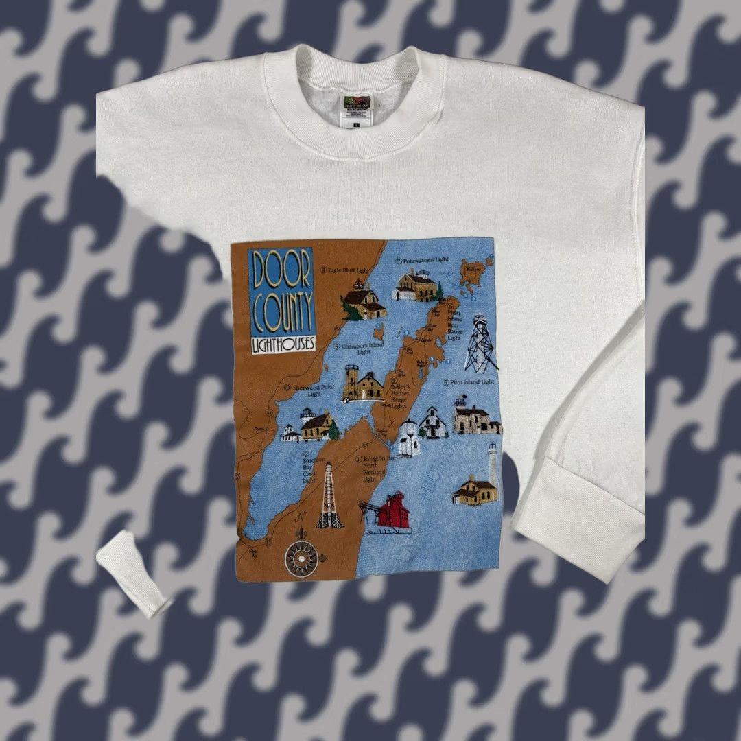 Fruit Of The Loom VINTAGE Door County Wisconsin Pullover Crewneck Sweatshirt Men Large White Apple Graphic Print 90s, US Midwest, Fruit of the Loom Size US L / EU 52-54 / 3 - 1 Thumbnail