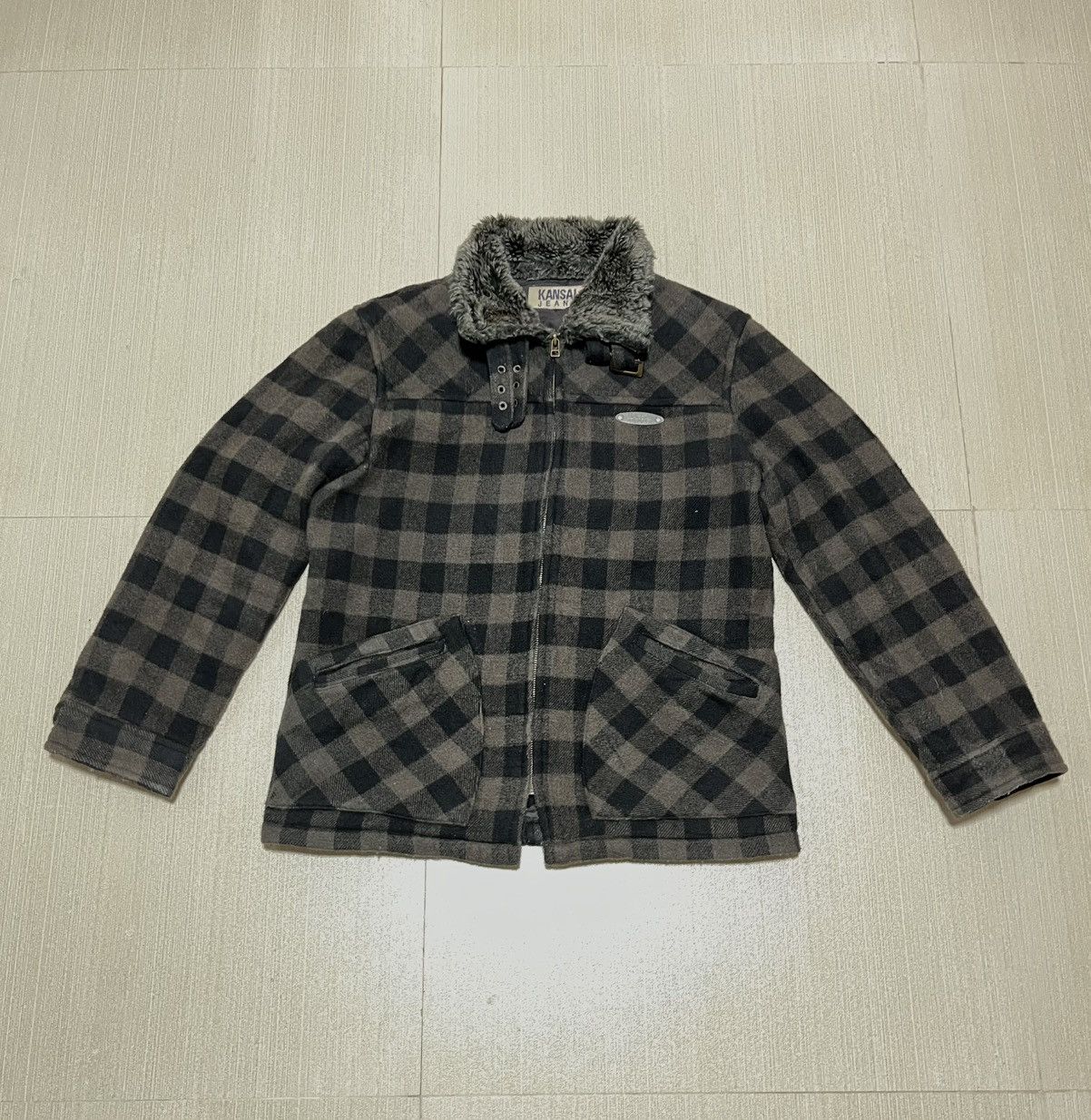 Kansai Yamamoto Vintage Kansai Yamamoto Fur Collared Plaid Jacket Size US M / EU 48-50 / 2 - 1 Thumbnail
