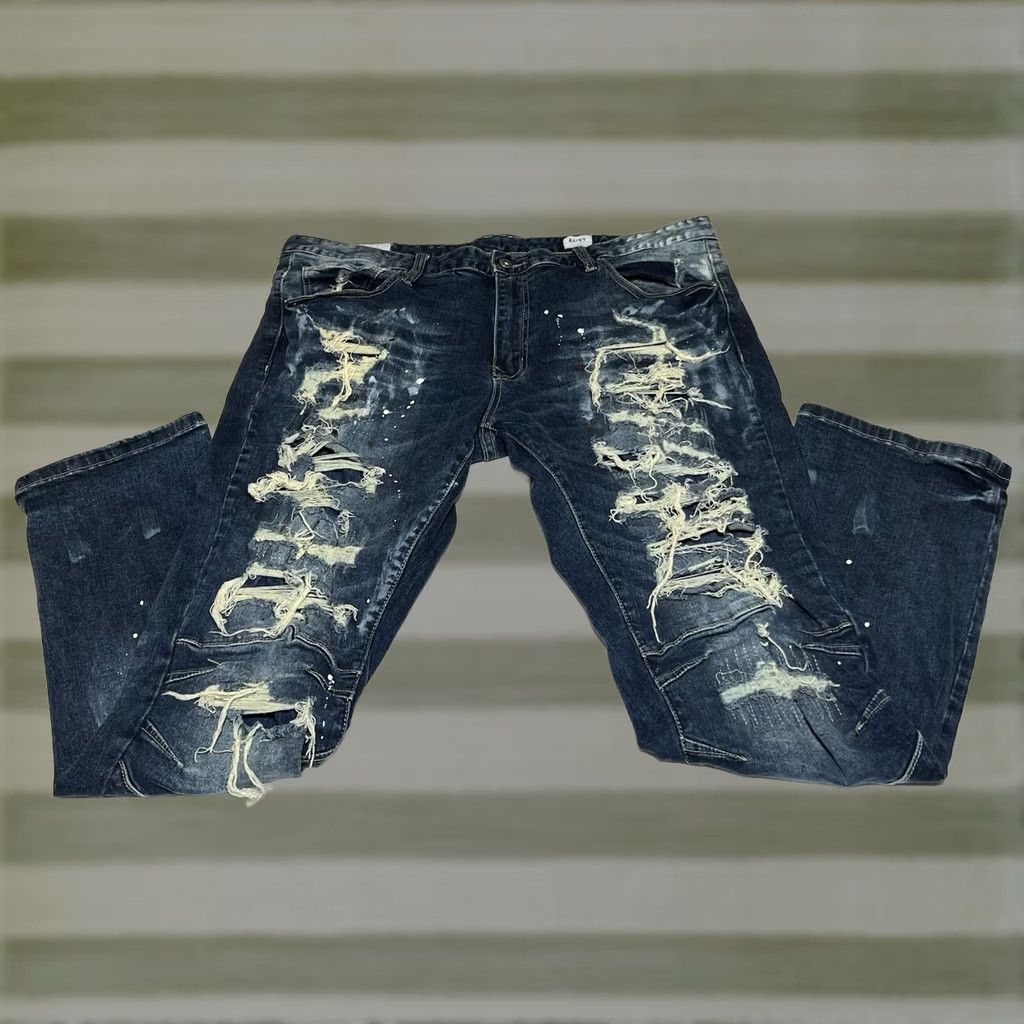 Denime Smoke Rise Jeans Mens Size 42x32 Blue Distressed Denim Motorcycle Straight 5-Pocket Zipper Closure Size US 42 / EU 58 - 1 Thumbnail