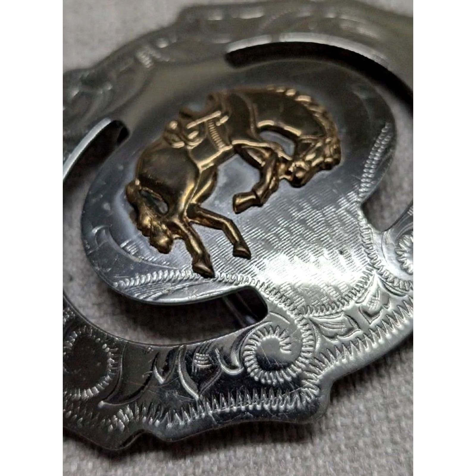 Vintage VINTAGE Miller belt buckle Nickel Silver western Rodeo cowboy horse belt Buckle Mens Nickel Silver Miller Western Size ONE SIZE - 3 Thumbnail