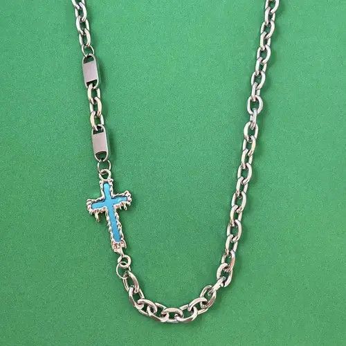 Designer × Jewelry Titanium Steel Cross Link Chain Necklace for Men Women Size ONE SIZE - 1 Thumbnail