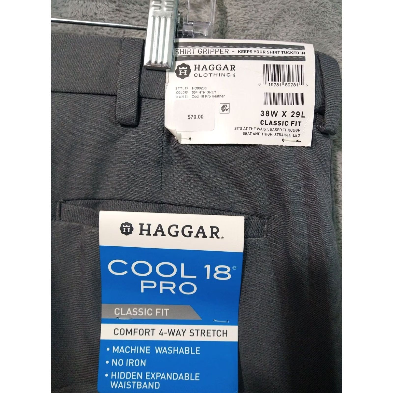 Haggar Haggar Pants Mens 38x29 Gray Cool 18 Pro Performance Classic Fit Stretch - 38 Inseam Flat Front Khakis Dressy Casual Business Formal Size US 38 / EU 54 - 7 Thumbnail