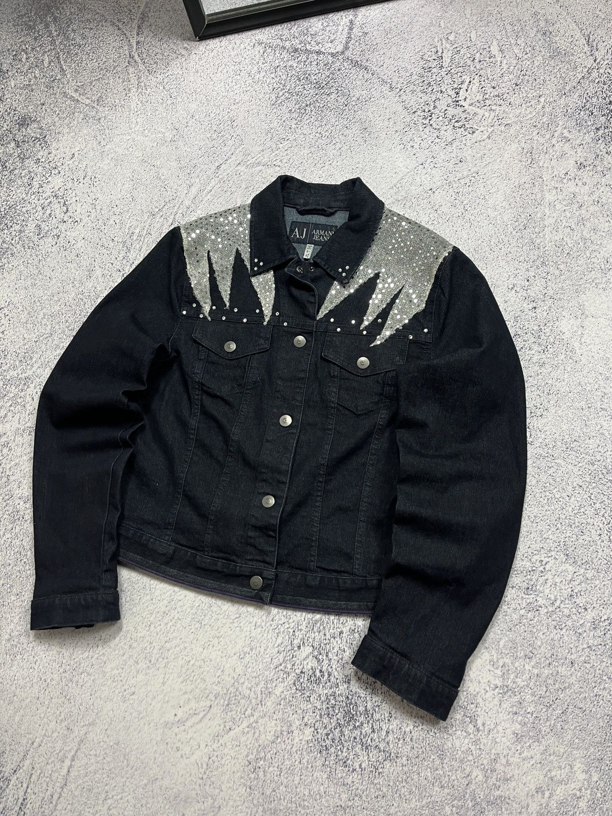 Giorgio Armani Armani Jeans Rare Design Denim Glittered Trucker Jacket Size M / US 6-8 / IT 42-44 - 4 Thumbnail