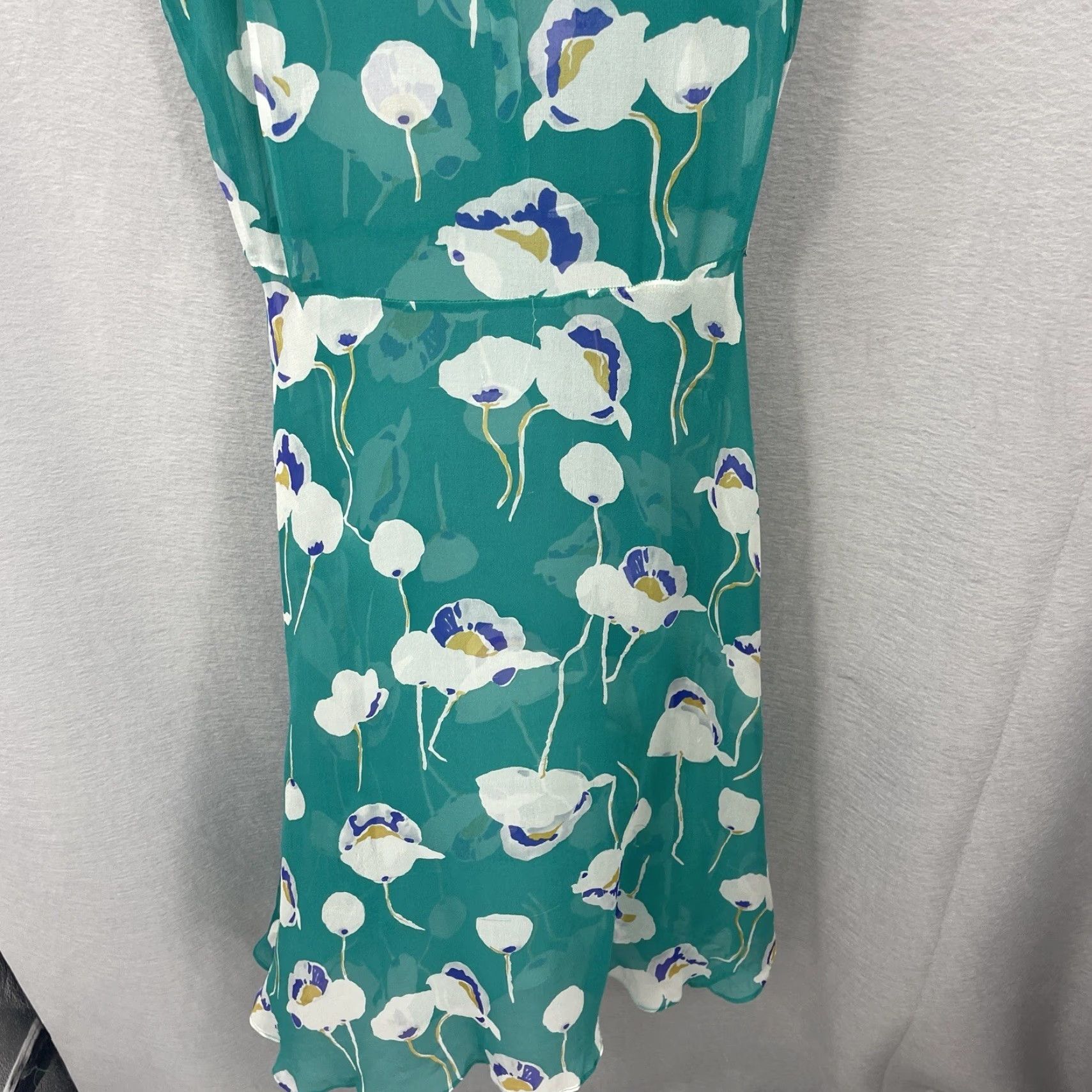 Vintage Nookie Women's Silk Dress Sheer Floral Mini Green Cap Sleeve Casual 8 Spring Summer Fall Winter Size M / US 6-8 / IT 42-44 - 3 Thumbnail