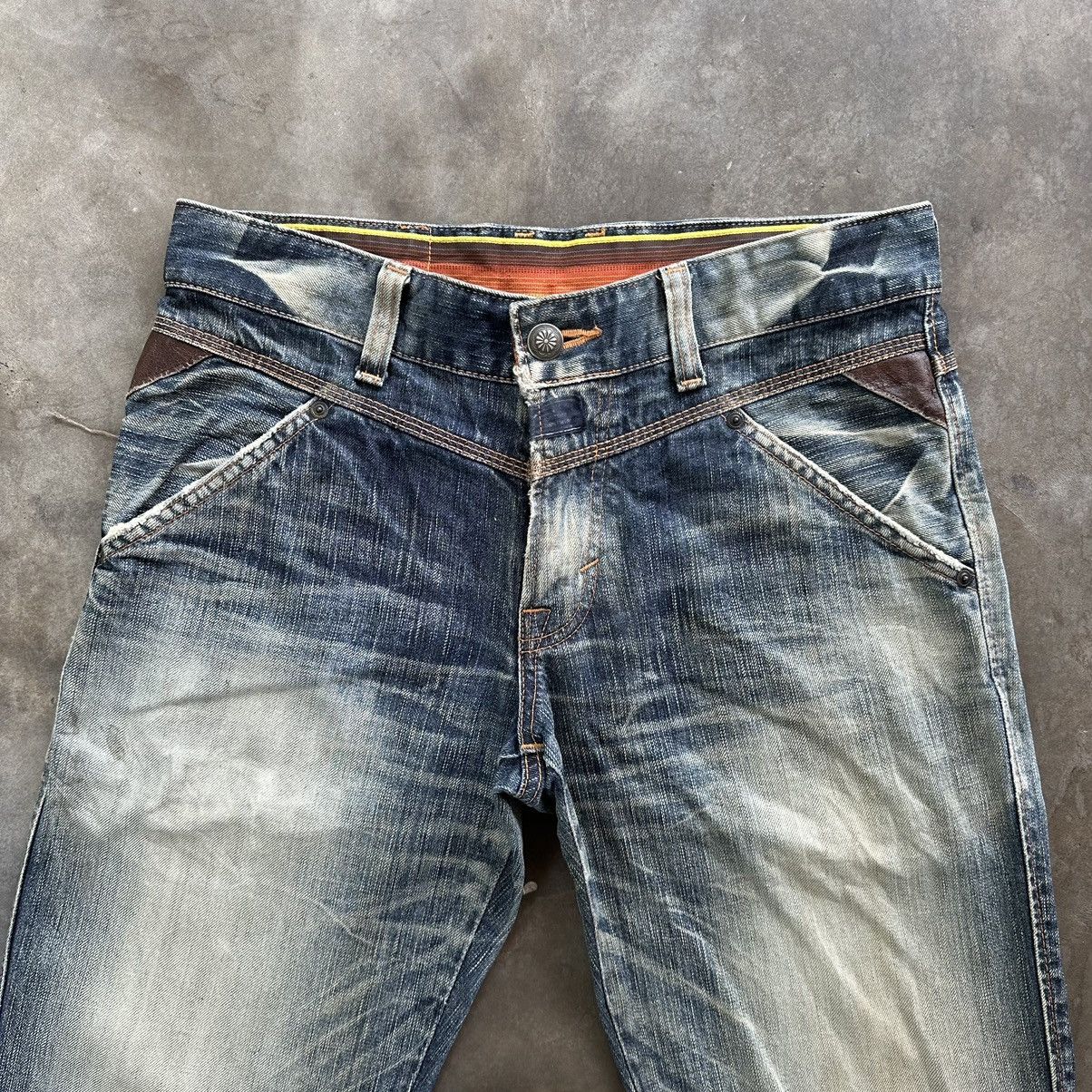 Edwin × Jean × Vintage Vintage Edwin Blue Trip Distressed Faded Denim Jean Pant W33 Size US 33 - 4 Thumbnail