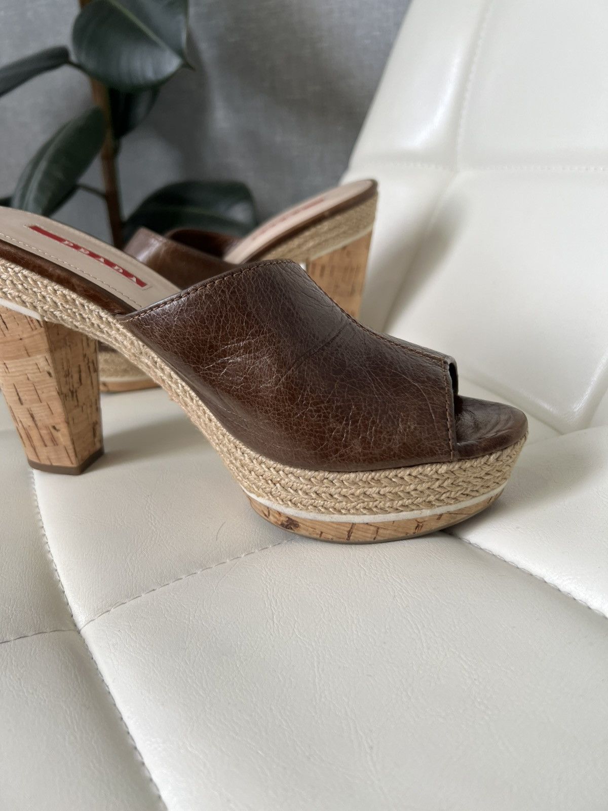 Prada Prada Leather Platform Mules Cork Heels Woven Trim Sandals Size US 8 / IT 38 - 8 Thumbnail