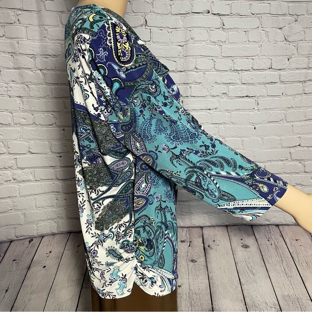 Chicos Chico's Cowl Neck 3/4 Sleeve Paisley Top Size 2 US L Size L / US 10 / IT 46 - 4 Thumbnail