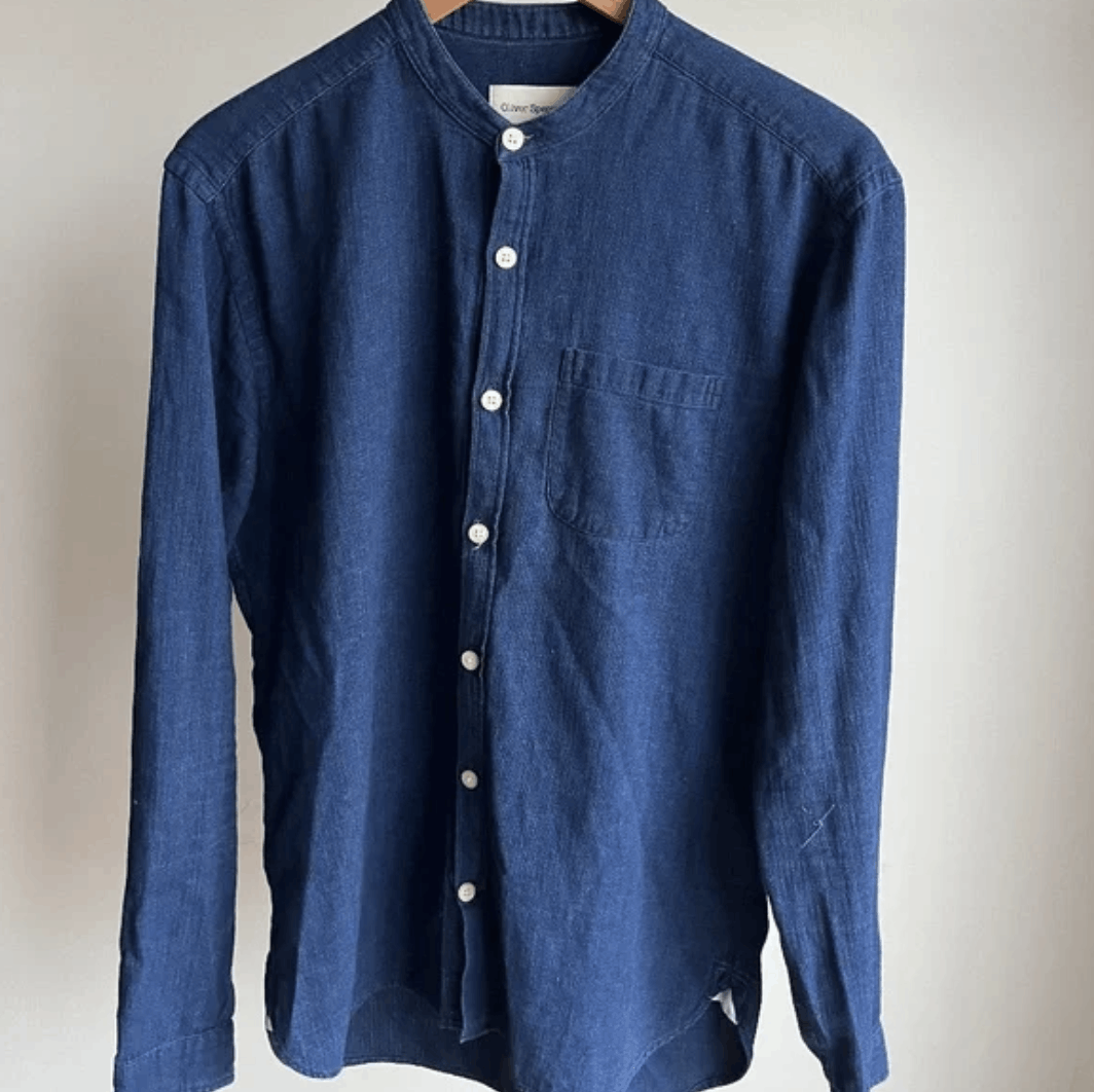 Oliver Spencer Indigo Collarless Button Down Size US S / EU 44-46 / 1 - 1 Thumbnail