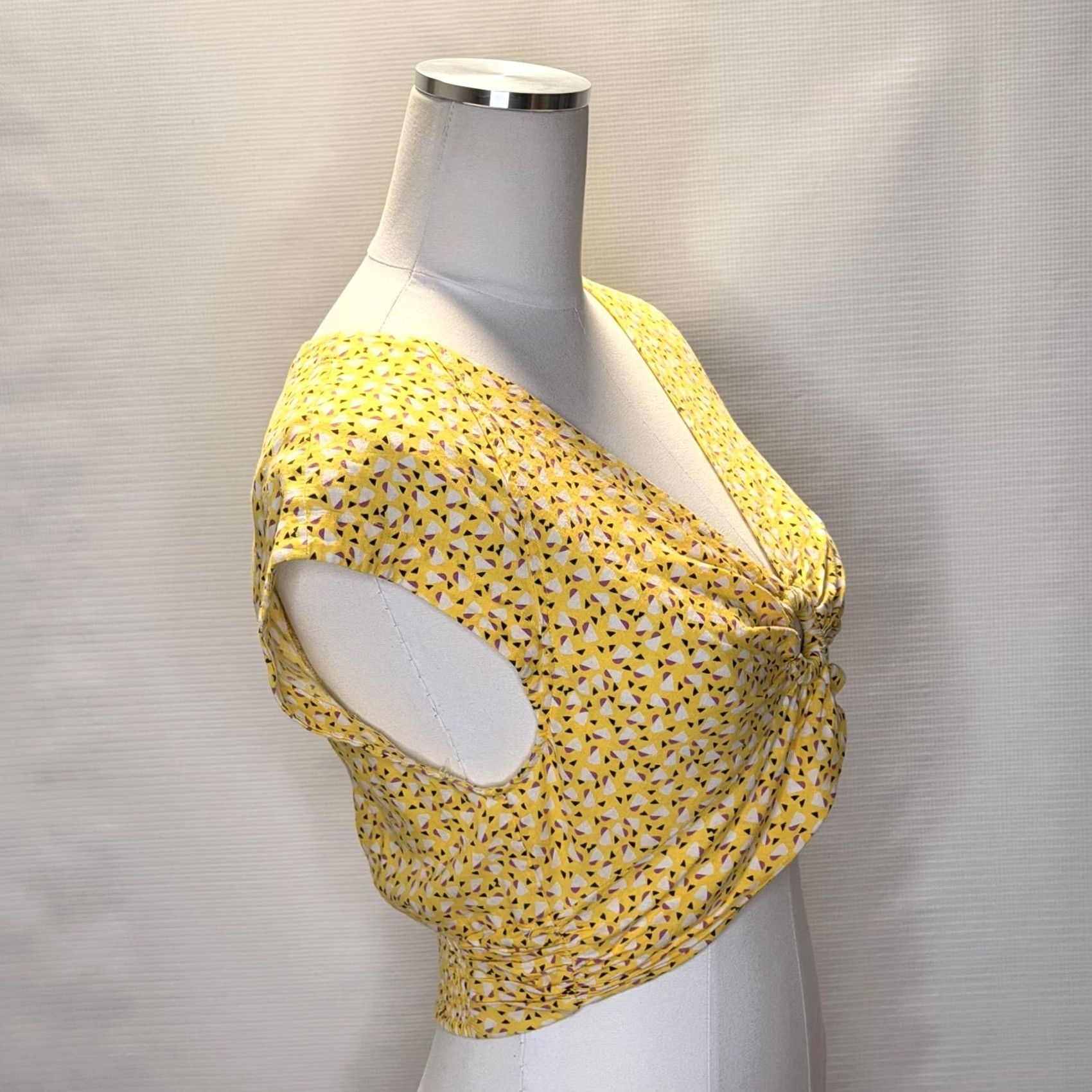 Free People Free People Blouse Womens S Yellow Geometric Ring Cropped Cap Sleeve Top Size S / US 4 / IT 40 - 2 Thumbnail