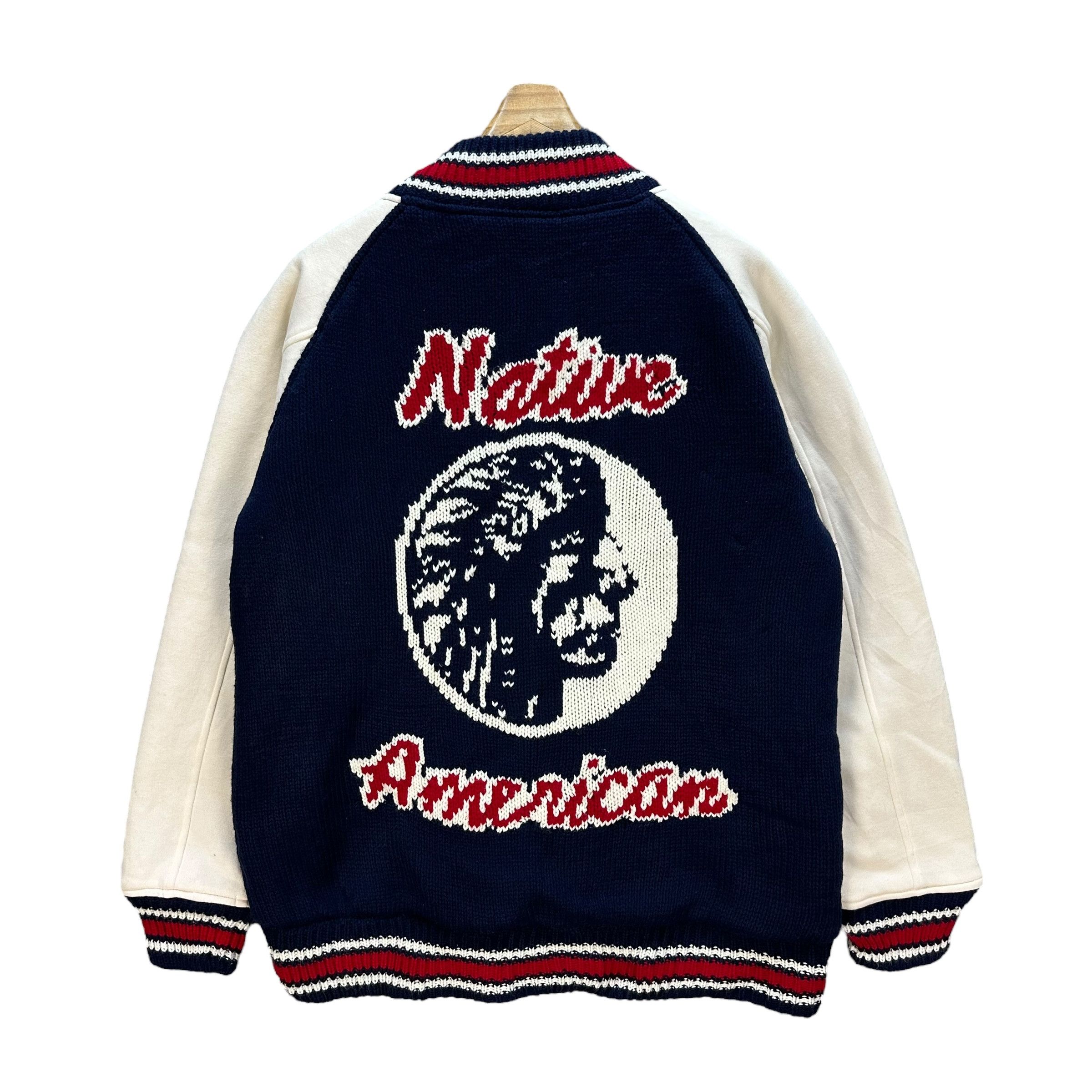 NATIVE AMERICAN Graphic Logo Knitted Bomber Jacket #A55-1259