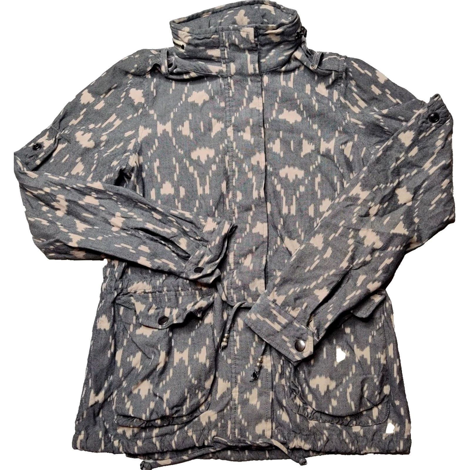 Obey VINTAGE OBEY Propaganda Women 4 (XS) Gray Abstract Cotton Snap Hooded Utility Jacket Size S / US 4 / IT 40 - 2 Thumbnail
