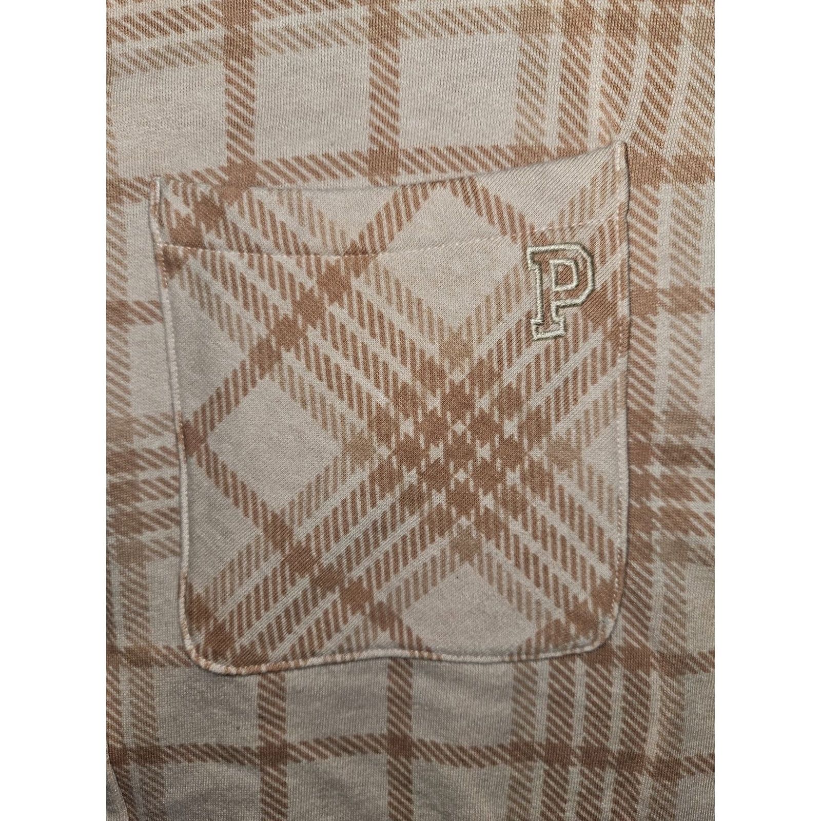 Pinko PINK Victoria's Secret Shirt Womens Large Plaid Button Up Pocket Beige Brown Cas Size L / US 10 / IT 46 - 3 Thumbnail