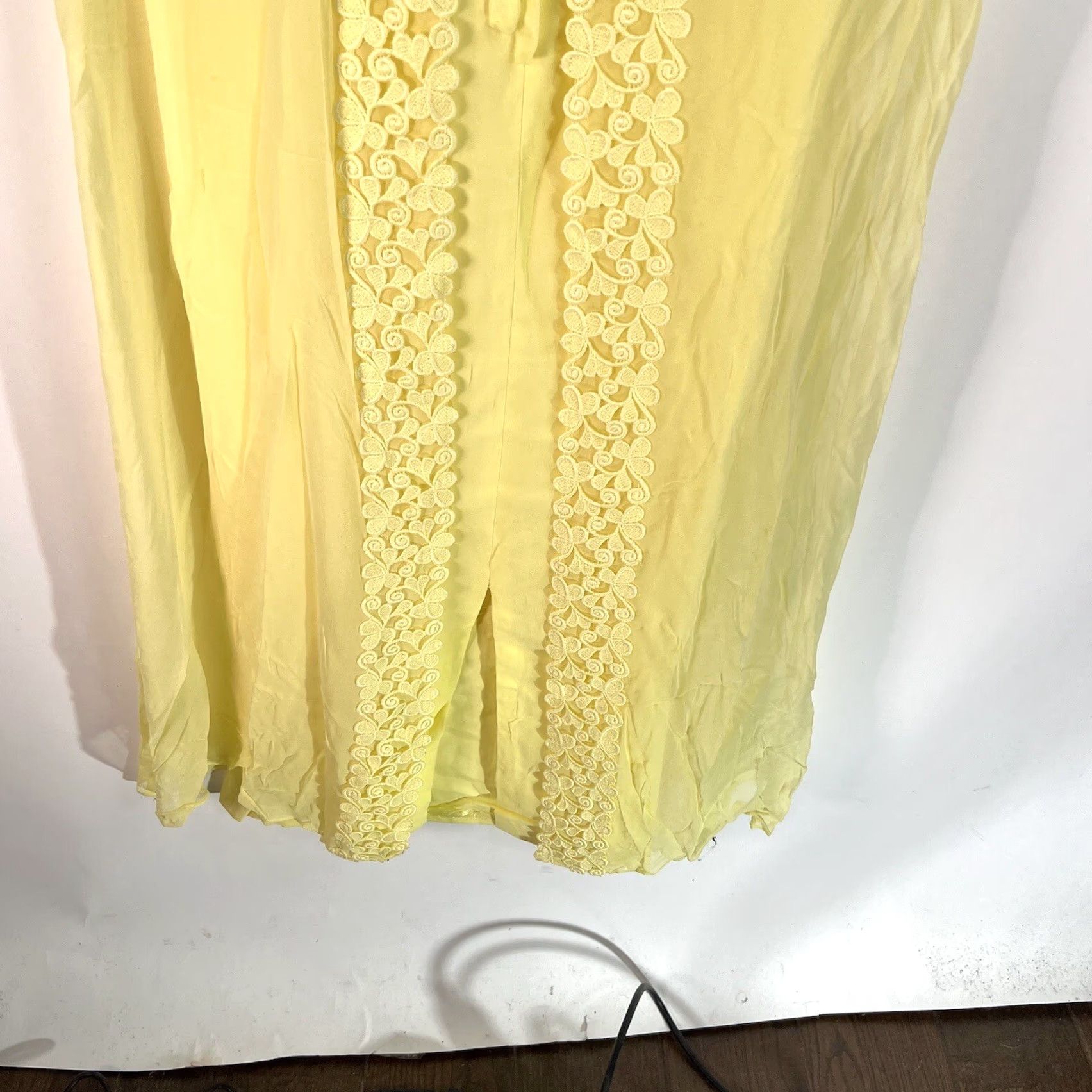 Sunflower VINTAGE 1970s FLOWER Yellow Chiffon Maxi Dress Lined Size 9 Evening Edwardian Womens Size M / US 6-8 / IT 42-44 - 6 Thumbnail