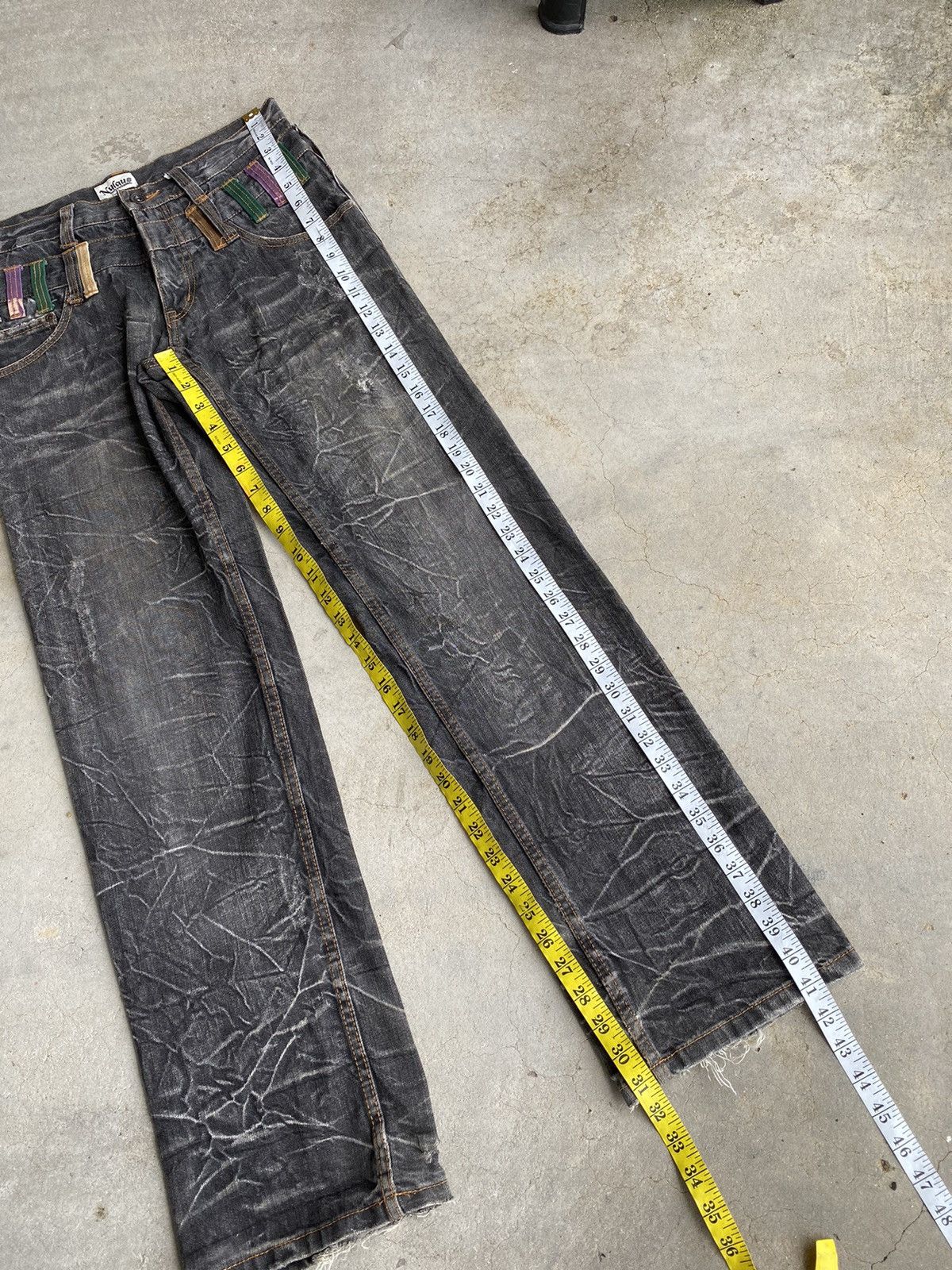 Japanese Brand NYLAUS JEANS DOUBLE WAIST DOPE STONE WASH FADED DESIGN OPIUM Size US 31 - 8 Thumbnail