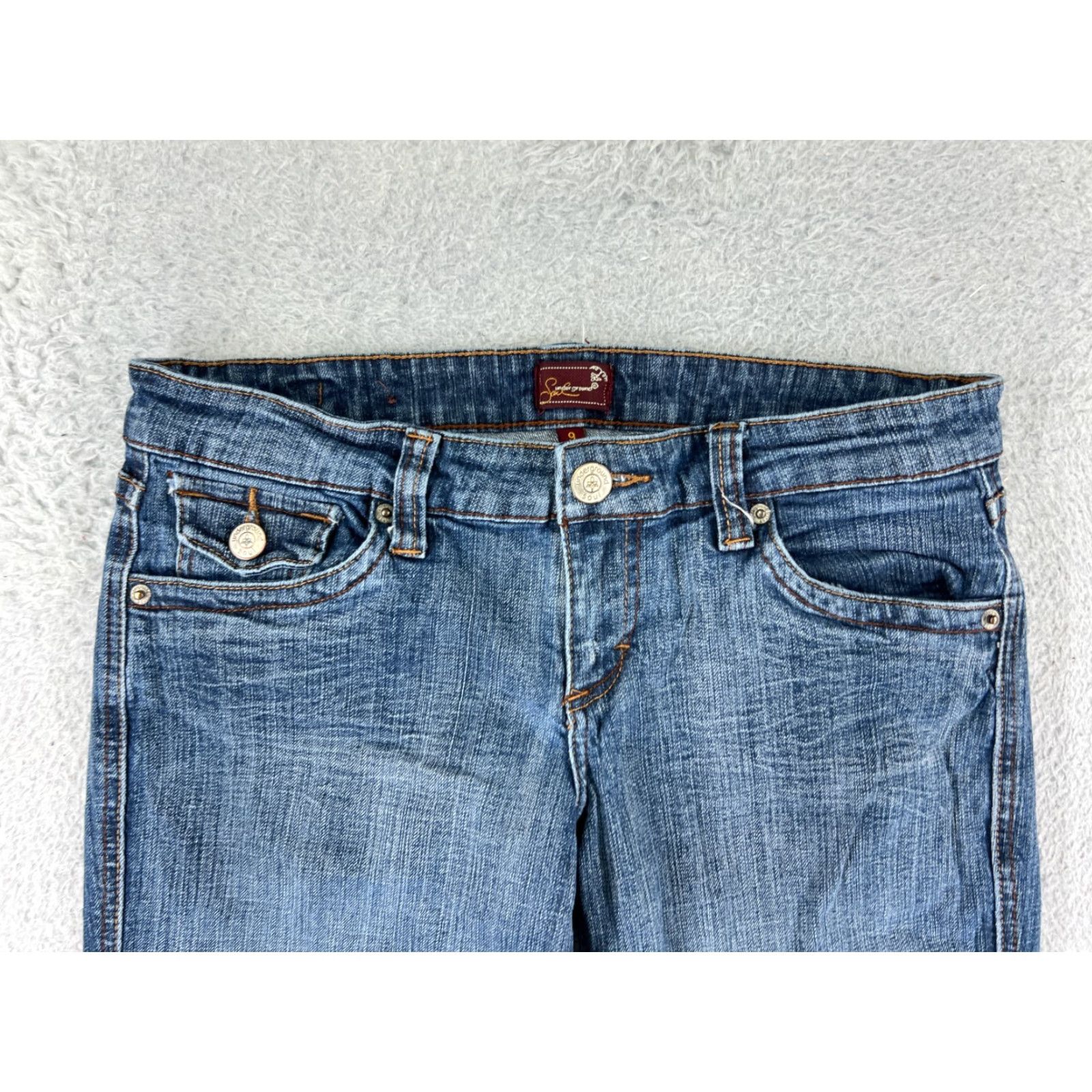 Vintage VINTAGE Underground Soul Jeans Women 9 Blue Denim Flare Raw Hem Embroidered Cotton Denim Jeans Womens 90s USA Size 30" / US 8 / IT 44 - 7 Thumbnail