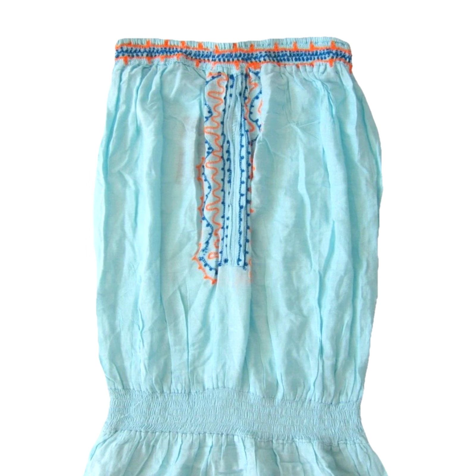Vintage VINTAGE NWT 7 Islands Rayon Embroidered Strapless Long Maxi Dress Turquoise Orange Large Blue Size L / US 10 / IT 46 - 6 Thumbnail