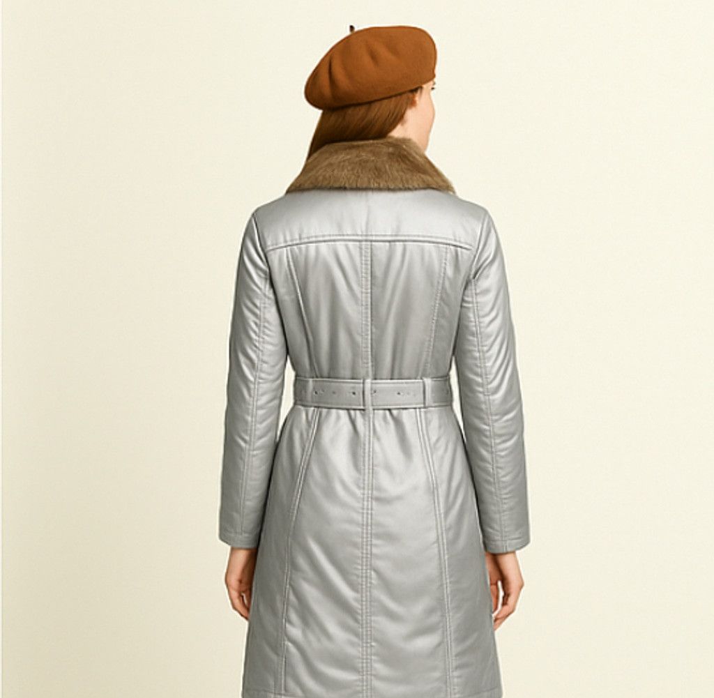 Other Vintage 60s Satin Trench Coat with Fur Collar Studio 54 Glam Size M / US 6-8 / IT 42-44 - 2 Thumbnail