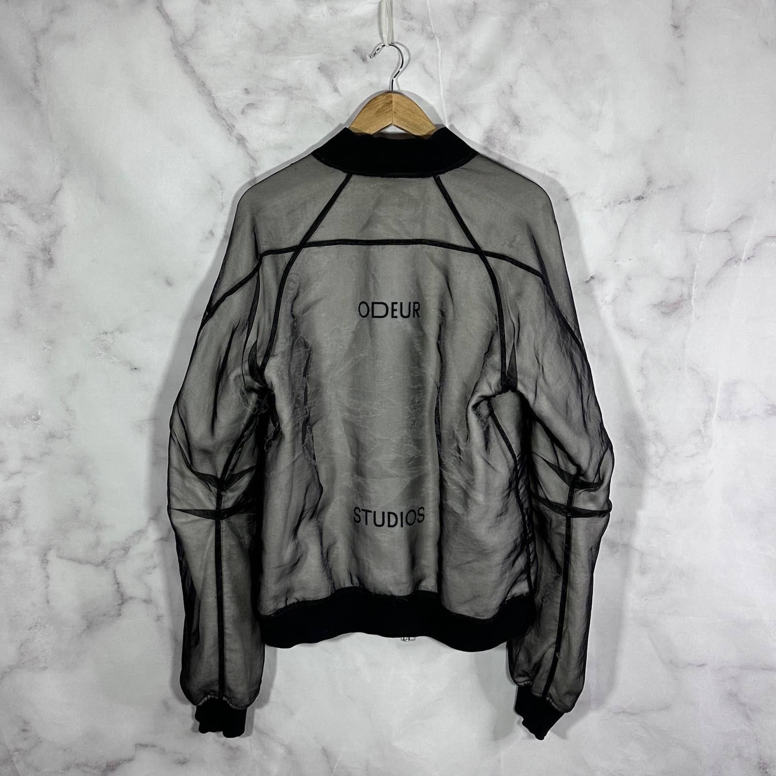 image of Odeur Sheer Layered Bomber in Grey, Men's (Size Medium)