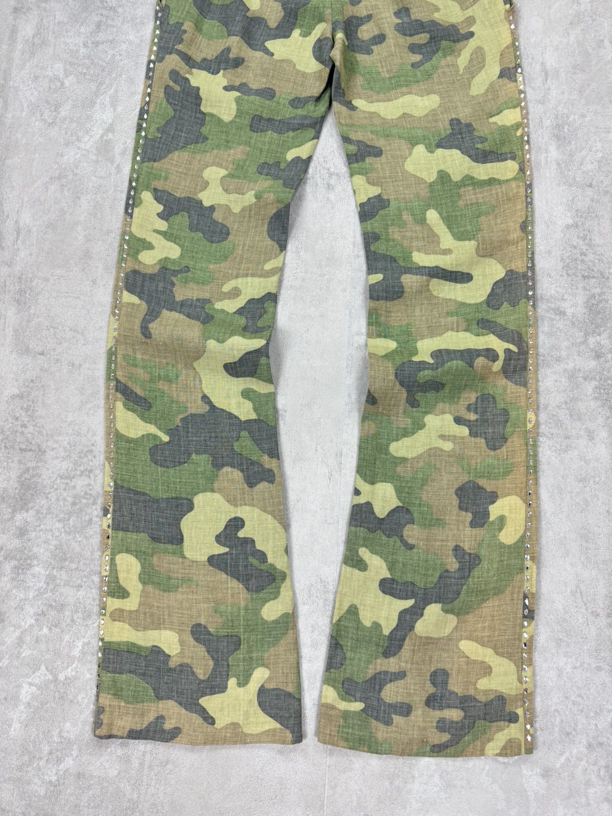 John Richmond John Richmond Linen Camouflage Pants Crystal Bootcut size 46 Size 32" / US 10 / IT 46 - 5 Thumbnail