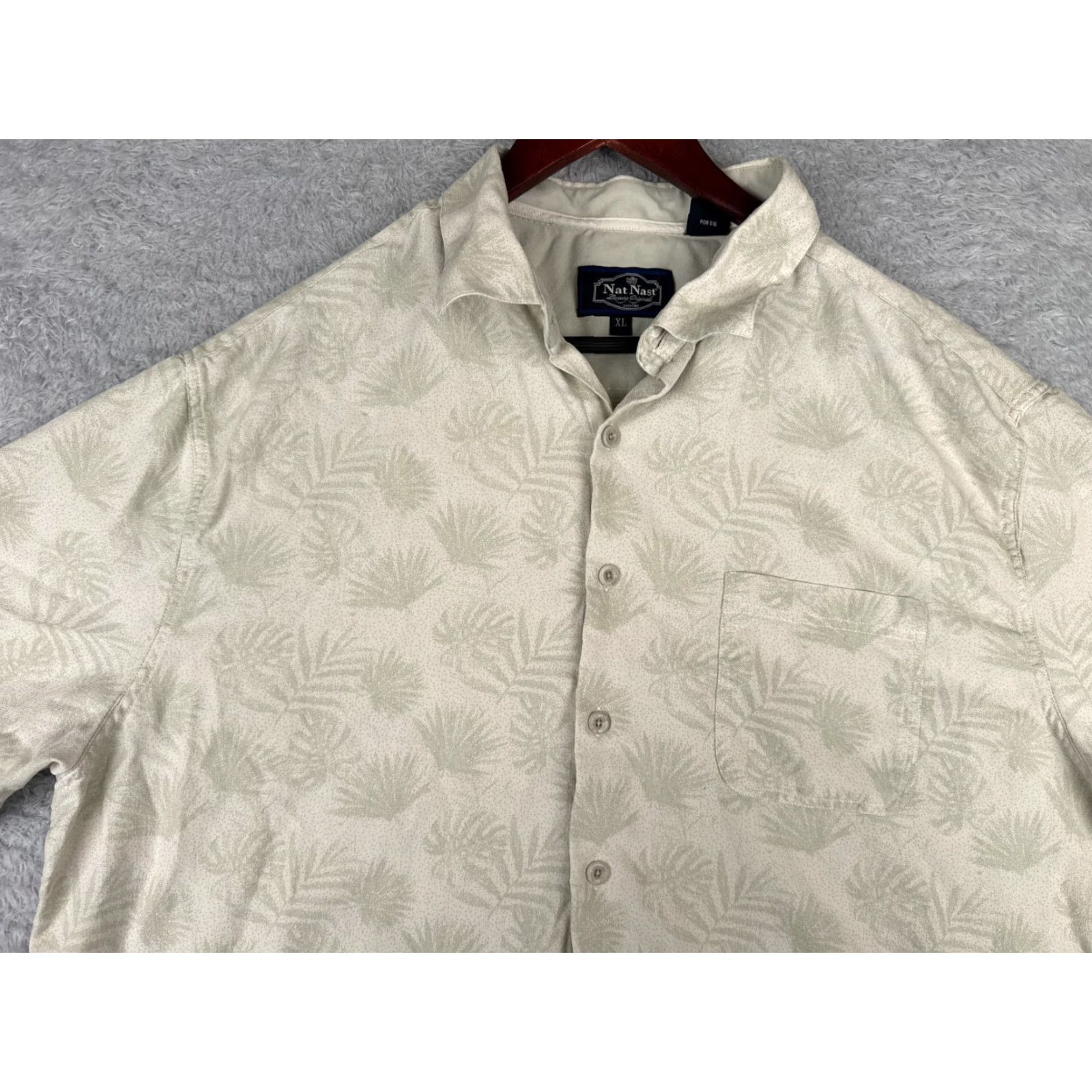 Nat Nast Nat Nast Shirt Mens XL Beige Green Palm Leaf Print Silk Blend Hawaiian Button-Up Casual Shirt Size US XL / EU 56 / 4 - 6 Thumbnail