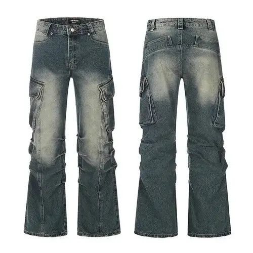 Japanese Brand Streetwear Side Pockets Washed Baggy Blue Jean Unisex Size US 28 / EU 44 - 6 Thumbnail