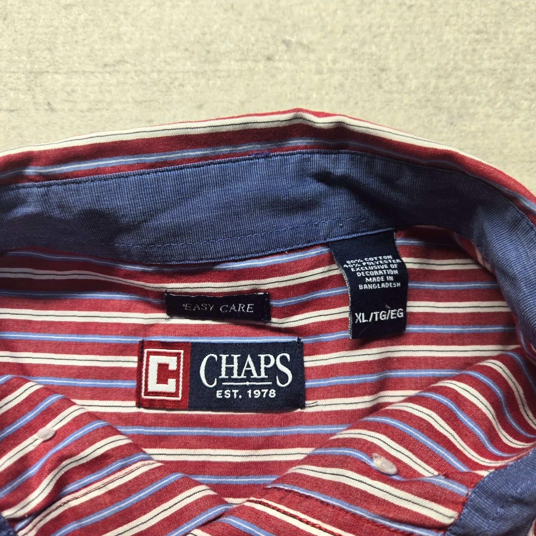 Chaps VINTAGE CHAPS Shirt Men XL Red Striped Button-Up Casual All Seasons Easy Care Long Sleeve Size US XL / EU 56 / 4 - 3 Thumbnail