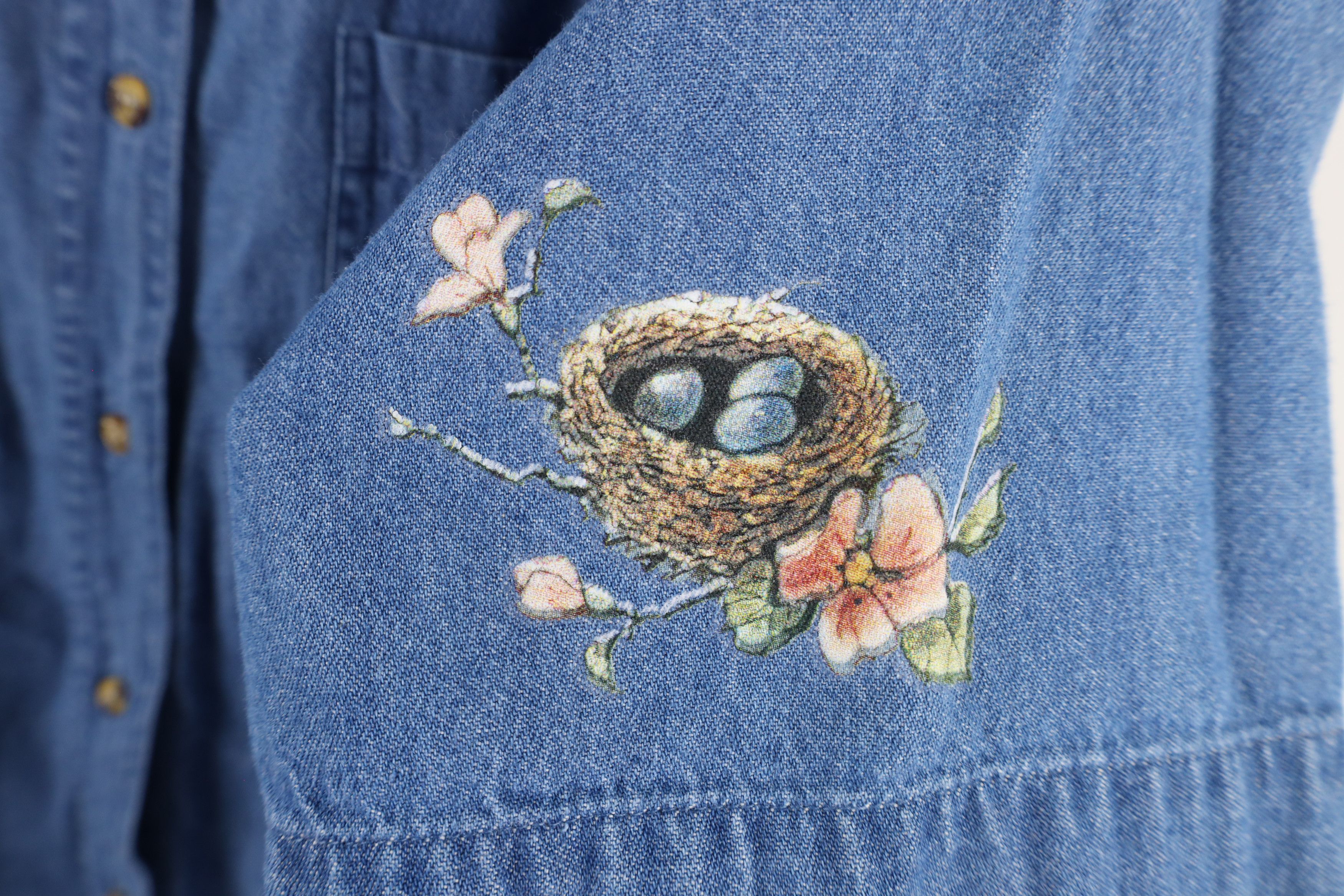Vintage Vintage 90s Streetwear Bird Short Sleeve Denim Button Shirt Size M / US 6-8 / IT 42-44 - 4 Thumbnail
