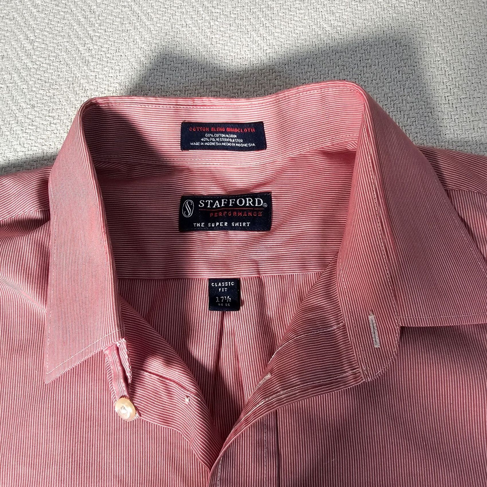 Stafford Stafford The Super Shirt Mens Dress Shirt Long Sleeve 17.5 34 35 Red Striped Classic Fit Size US XXL / EU 58 / 5 - 3 Thumbnail