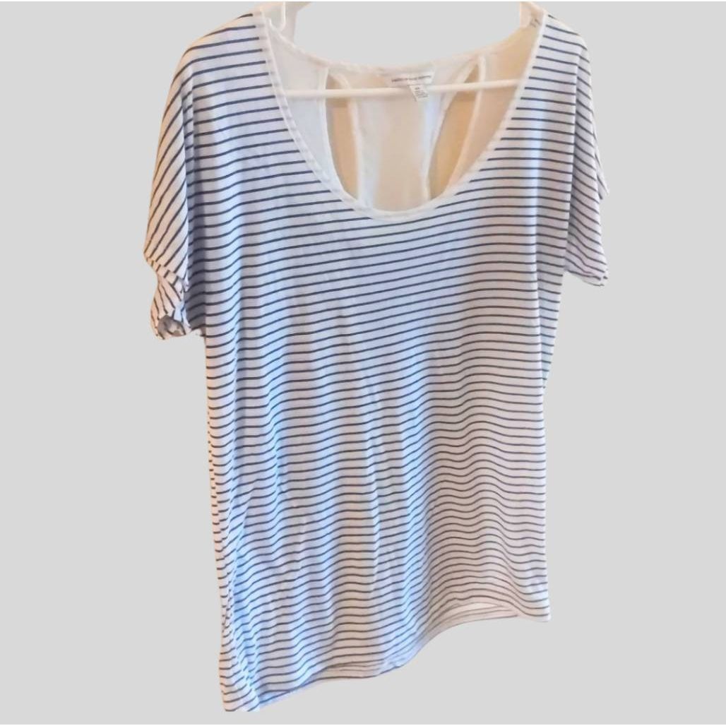 American Eagle Outfitters American Eagle Blue White Striped T-Shirt Size Small Scoop Neck Casual Top Size S / US 4 / IT 40 - 3 Thumbnail