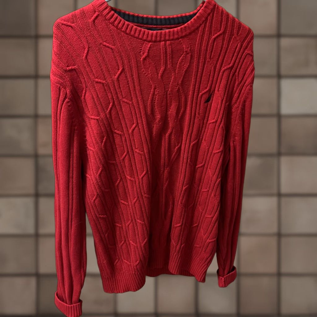 Nautica Vintage Nautica Men's Sweater Crew Neck Pullover Knitted Logo Red Large Fall Winter Classic Size US L / EU 52-54 / 3 - 1 Thumbnail